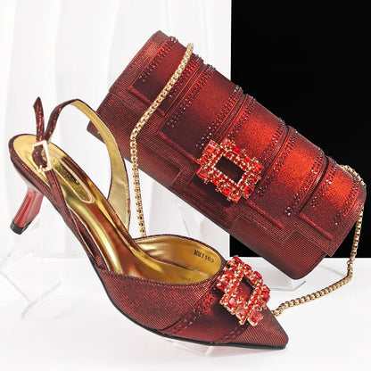 Fashion Italian Shoes With Women Bag Rhinestones High Quality Nigeria Party Women's High Heels Party Shoes And Bag Match Set