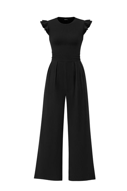 Spring/Summer 2026 New Collection Women's Round Neck Sleeveless Ruffled Trim Fitted Waist and Leg-Sculpting Jumpsuit