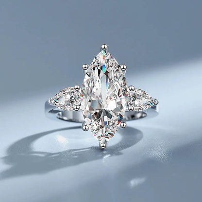 Luxury Marquise Ring 5ct Moissanite Women's PT950 Platinum - 5ct radiant marquise center stone, full aura, gala centerpiece