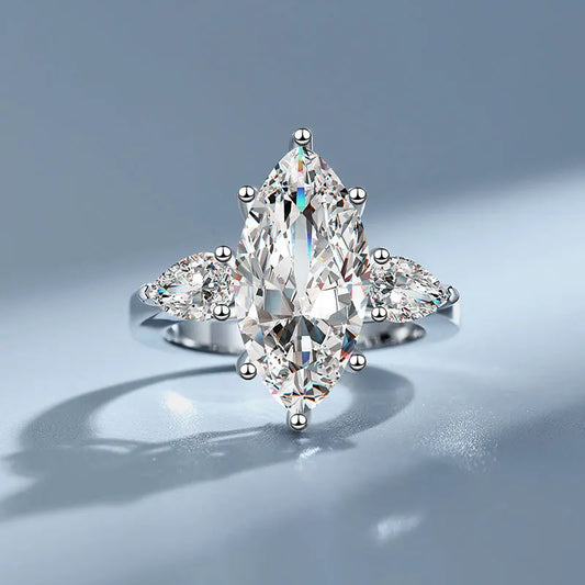 Luxury Marquise Ring 5ct Moissanite Women's PT950 Platinum - 5ct radiant marquise center stone, full aura, gala centerpiece