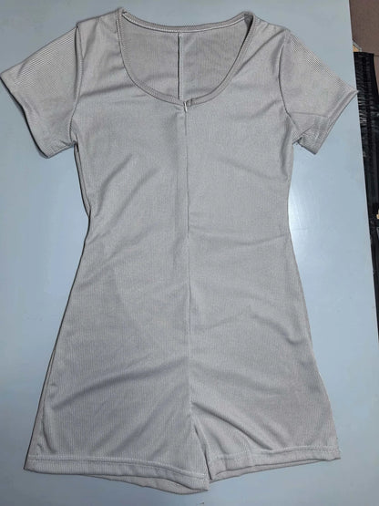 Womens Playsuits Yoga Low Neck Slim Fit Short Sleeve Jumpsuits Stretch One Piece Romper Sexy Fitness Female Sportwears Zipper