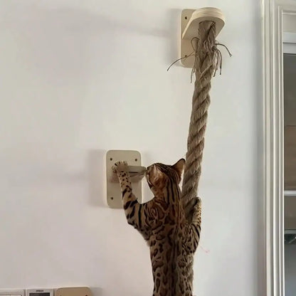 Wall Mounted Cat Sisal Rope Scratching Rope Wooden Cat Climbing Perch Heavy Duty Reinforced Cat Wall Furniture Chew Resistant Durable Cat Scratcher Toy For Indoor Cats