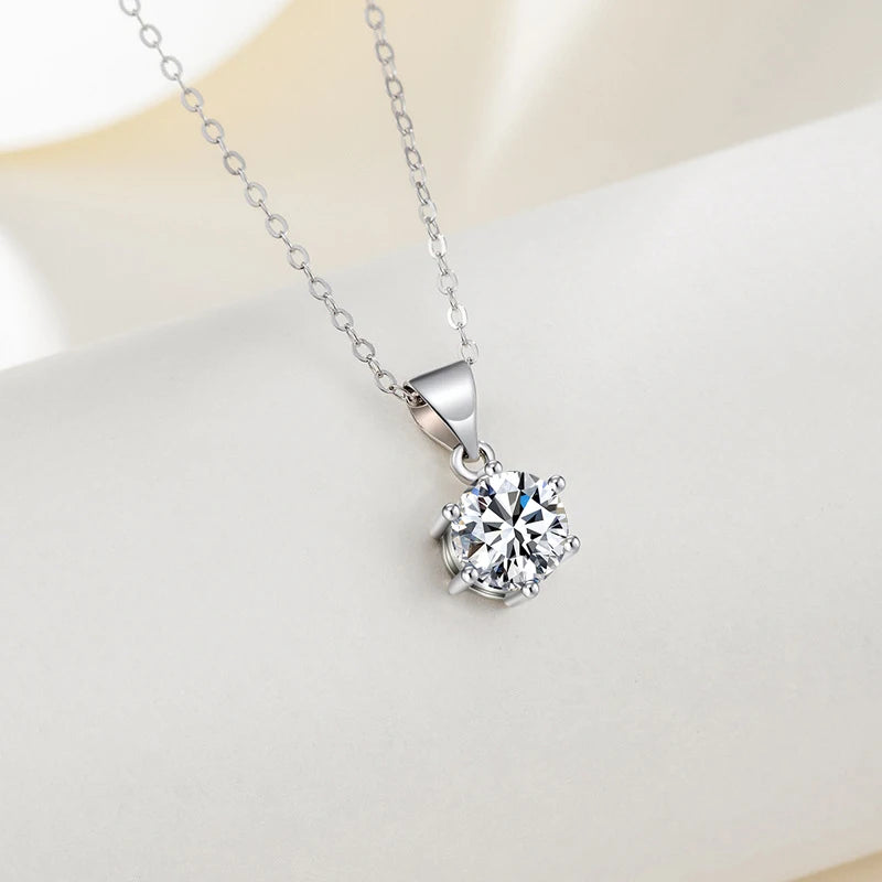 NeeTim 1ct 2ct 4ct Moissanite Necklace For Women 925 Sterling Silver Lab Diamond with Gold Plated Pendant Wedding Party Jewelry
