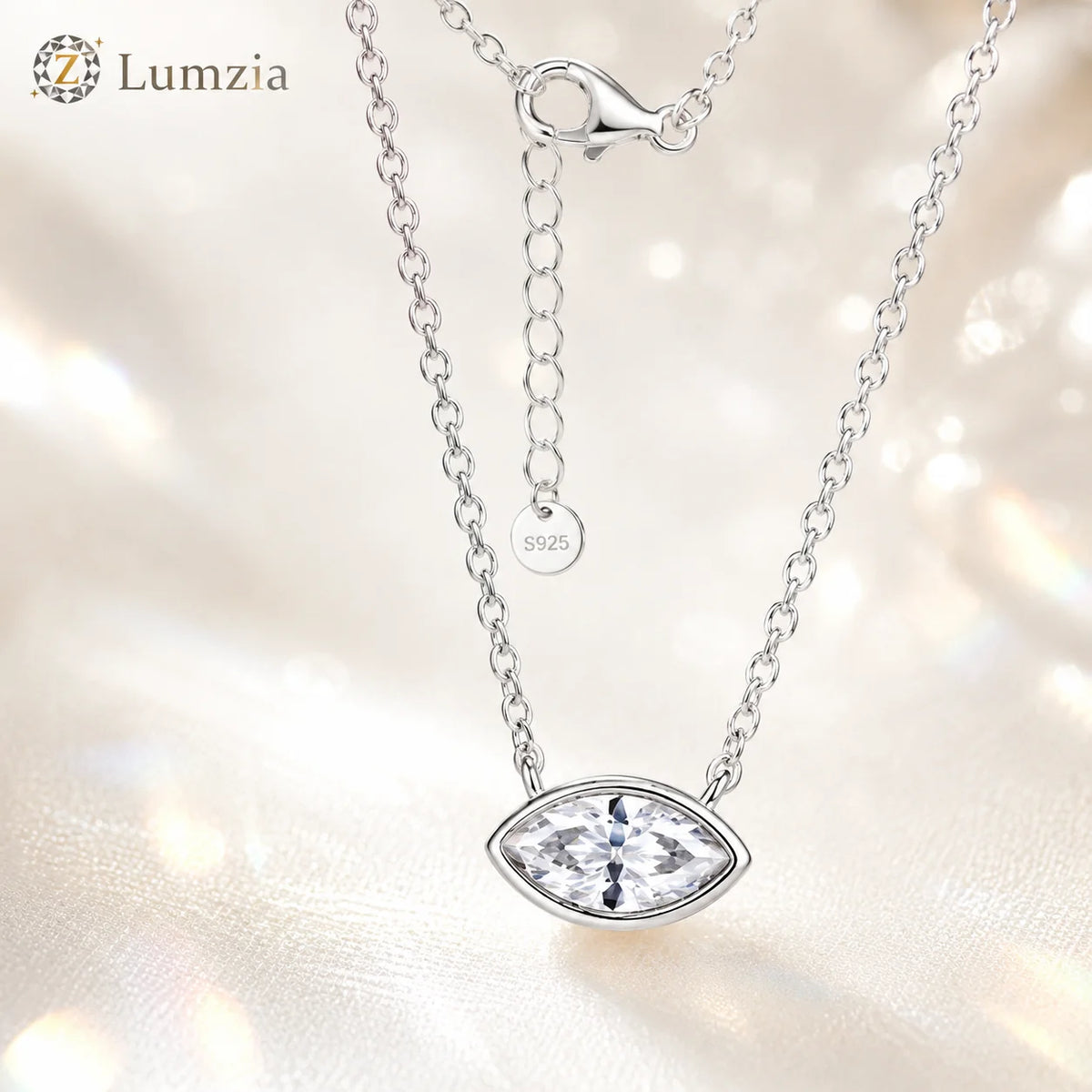 Evil Eye Moissanite Pendant Necklace Marquise Cut 4x8mm Bezel Set S925 Sterling Silver D Color VVS1 GRA Certified Gift for Women