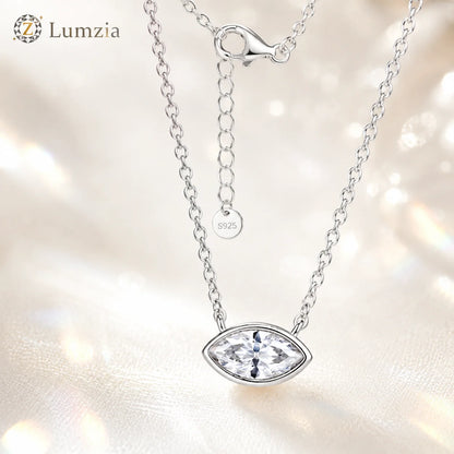 Evil Eye Moissanite Pendant Necklace Marquise Cut 4x8mm Bezel Set S925 Sterling Silver D Color VVS1 GRA Certified Gift for Women
