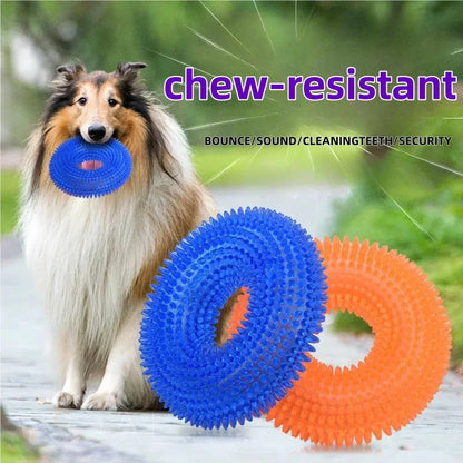 Spiky Ring Tire Dog Chew Toy Squeaky Sound Durable TPR Material Pet Teeth Grinding Cleaner Interactive Molar Toy for Dogs