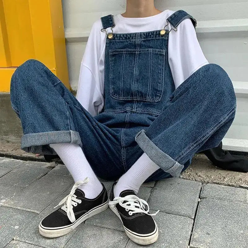 5XL Large Size Jumpsuit Women's Jeans Rompers Retro Big Pocket Loose Denim Overalls Korean Shoulder Strap Wide-leg Overalls