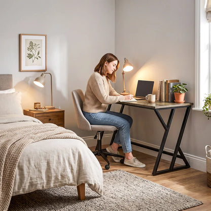 Industrial Z‑Frame Computer Desk 55.1", Rustic Wood Grain Writing Desk with Matte Black Metal Base, 132 Lbs Capacity Home Office Workstation for Bedroom Office