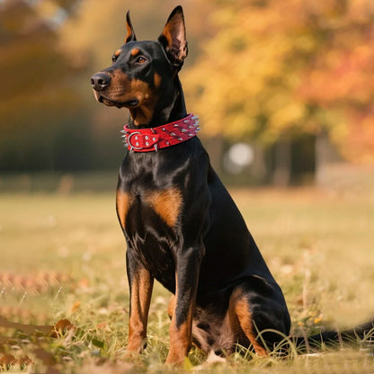 Width 2 Inch Anti-bite Spiked Dog Collars Adjustable PU Leather Necklace Heavy Duty Sharp Rivets Pet Collar Outdoor Dog Walking