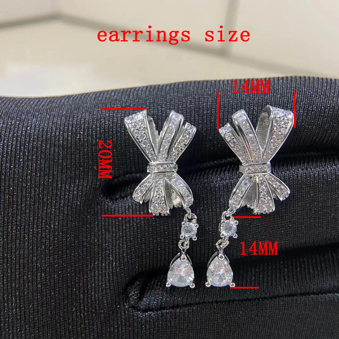 Fashion luxury jewelry S 925 sterling silver bow full diamond women's earrings. Valentine's Day gift