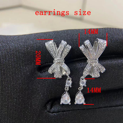 Fashion luxury jewelry S 925 sterling silver bow full diamond women's earrings. Valentine's Day gift