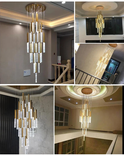 Nordic Minimalist Indoor Pendant Light Fixture Modern Ceiling Crystal Led Chandelier Long Hanging Lamp for Staircase Living Room