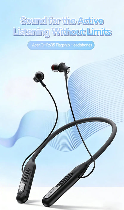 Acer OHR635 Neckband Bluetooth Headphones 40H Playtime Digital Display Wireless 6.0 Earphones with Mic