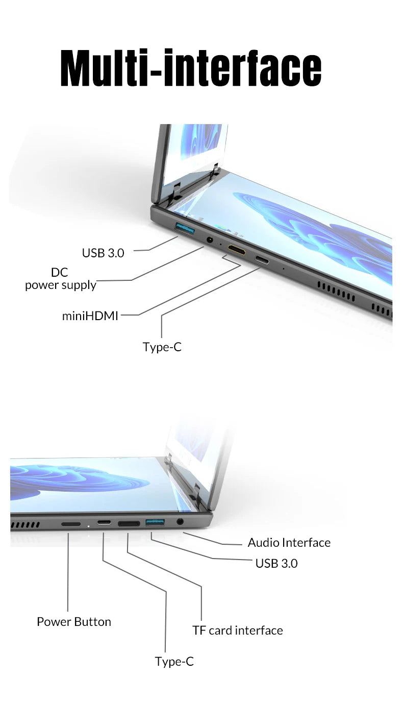 CRELANDER Mini Laptops 14 Inch 2240*1440 Double Touch Screen Intel Processor Foldable Tablet PC Windows11 Dual Screen Laptop