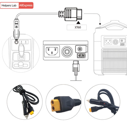 XT60 Cigarette Lighter Car Charger Power Supply 12V 24V Cable for Powerstation Ecoflow Delta River Bluetti EB55 and More -150cm