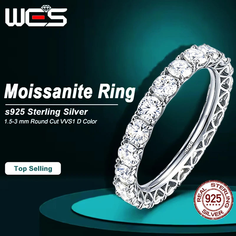 WES Moissanite Full Eternity Ring Wedding Band 925 Sterling Silver D Color VVS1 Lab Anniversary Engagement Stackable Women Ring
