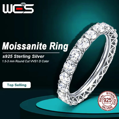 WES Moissanite Full Eternity Ring Wedding Band 925 Sterling Silver D Color VVS1 Lab Anniversary Engagement Stackable Women Ring