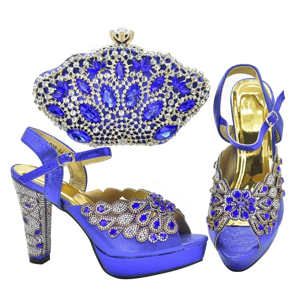 New Italian Shoes and Bags Matching Set with Rhinestone Shoes for Women 2025 Designer Luxury High Heels  Shoes for Women Elegant