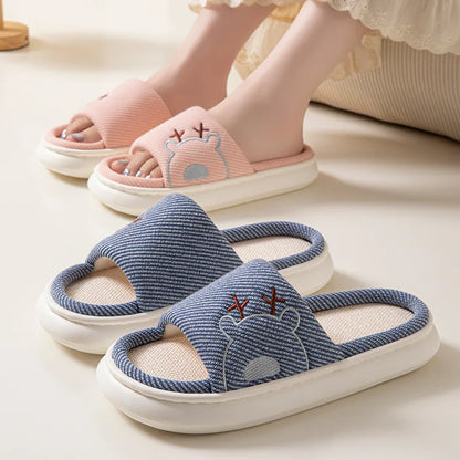 Linen Platform Women's Slippers Home Flats Summer Luxury Designer Woman Shoes New Open-Toe Casual Indoor Slides Non-Slip Unisex