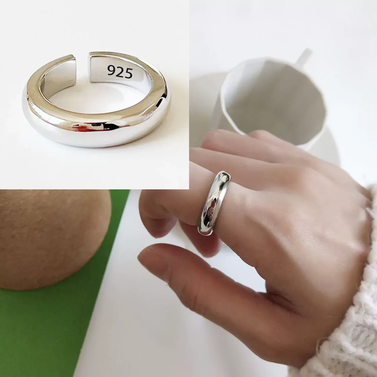 VENTFILLE 925 Sterling Silver Geometric Multilayer Round Bead Ring Female Fashion Punk Temperament Prevent Allergy Charm Jewelry