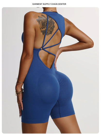 Seamless Yoga Jumpsuit Backless Romper Criss Cross Bodysuit Women Scrunch Butt Lift Workout Gym Fitness Clothing One Piece