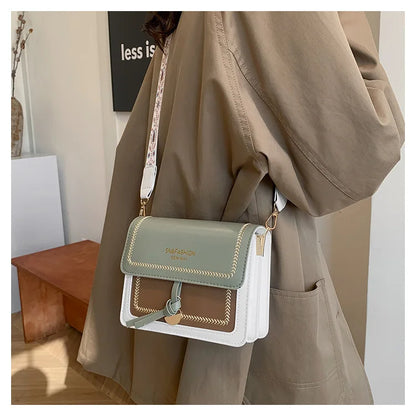 Fashionable Bag for Women, Versatile New Crossbody Bag, Contrasting Color Shoulder Bags, Small Square Bag, Wide Shoulder Strap