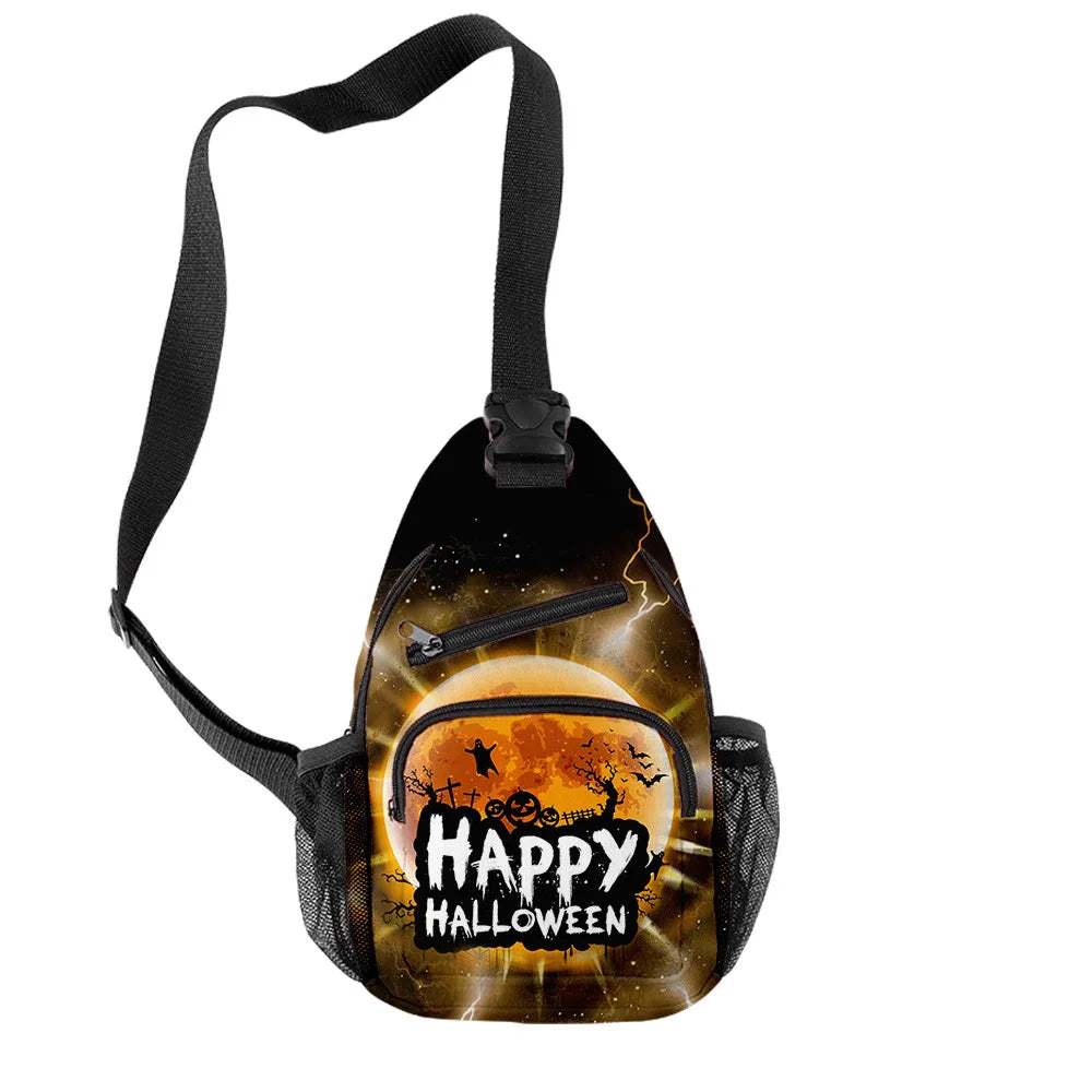 Fashion Youthful Halloween Skeleton Boys/Girls 3D Printed Chest Bags Oxford Waterproof Sports Crossbody Travel Bag Shoulder Bags