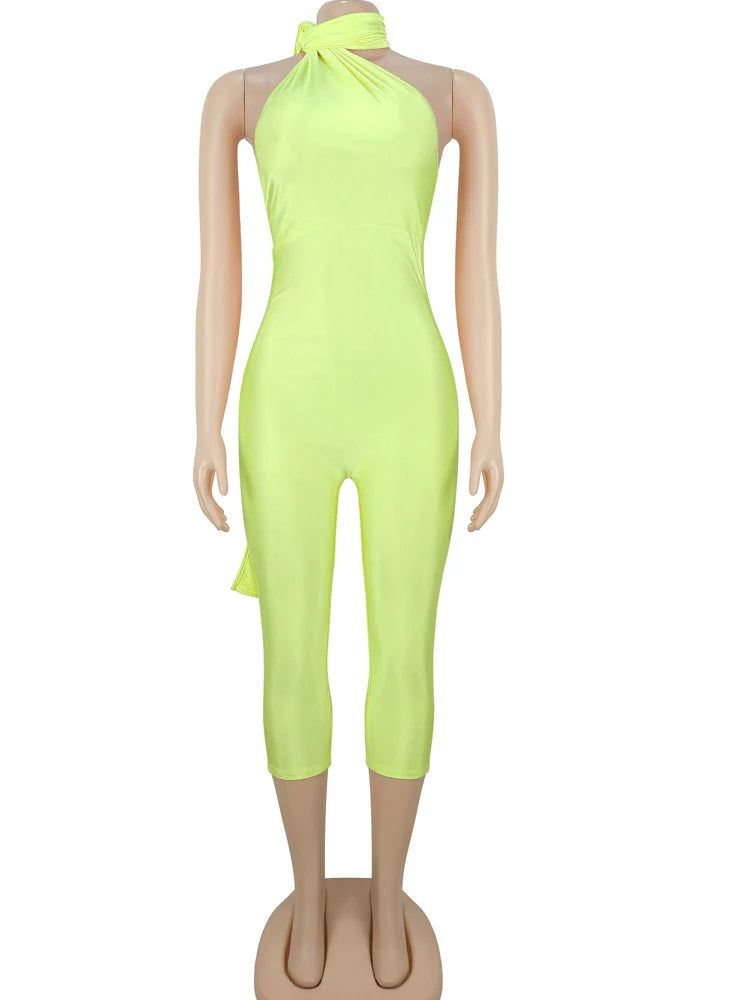 Beyprern Elegant Pink Halter Backless Jumpsuits for Women Sexy Bodycon Jumpsuit Club Party Night Outfits Rompers 2026