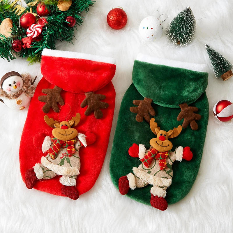 Christmas Dog Clothes Autumn and Winter Flannel Cats Dogs Hoodies Pet Clothes for Small Medium Dogs Christmas Dog Cat Costume