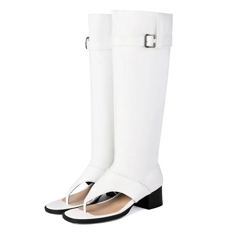 New Fashion sandalias femininas Clip Toe Chunky Heels High Top Sandals Women Knee High Boot Summer Shoes Lady Flip Flops WSH5264