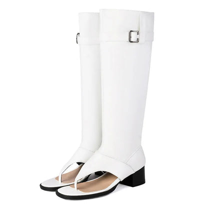 New Fashion sandalias femininas Clip Toe Chunky Heels High Top Sandals Women Knee High Boot Summer Shoes Lady Flip Flops WSH5264