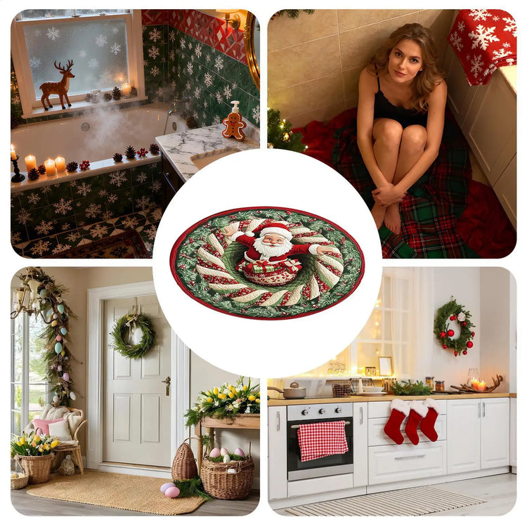 Christmas Rugs Indoor Optical Illusion Santa Claus Anti-Slip Area Rug Christmas Decorations For Living Room Entryway Office Dorm