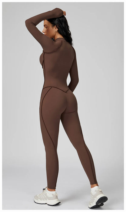Sexy Rompers Workout Zipper Jumpsuit Long Sleeves Sports Bodysuits Women Gym Running Fitness Suits Gym Tracksuit Sportswear
