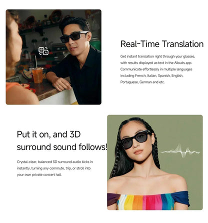 2026 Smart Glasses Genuine Leather 8MP HD Lens 2000Mah Charging Case BT Call 3D Music AI Voice Wake-up AI Translation