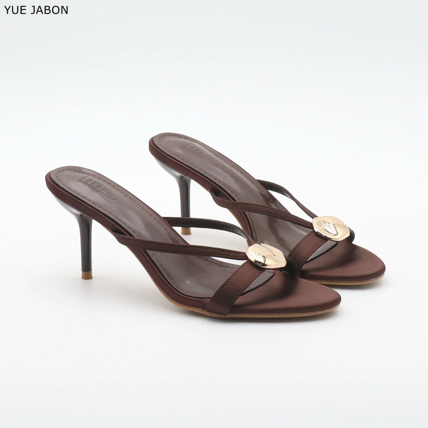 Red Satin Sexy Thin Heel Slippers Women Metal Buckle Open Toe Slides Ladies Concise Black Luxury Brand High Heels Dress Shoes