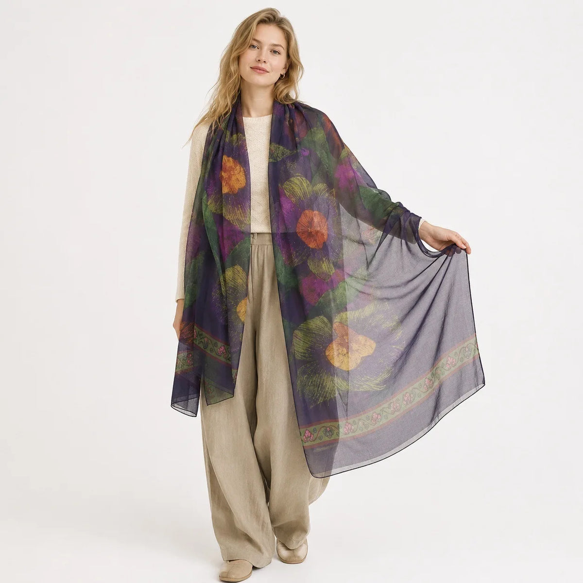 130*180cm Fashion Spring Summer Women Floral Printing Beach Silk Scarf Shawls Female Long Wraps Beach Sunscreen Hijab Lady