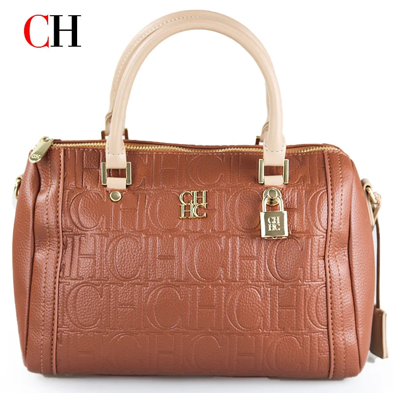 CH Boston Bag Women Metal Lock Handbag Double Top Handle Detachable Crossbody Strap Daily Travel Ladies Shoulder Purse