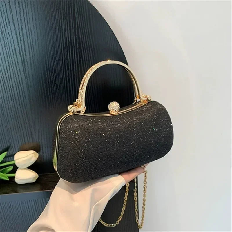 Shiny Mini Evening Bag, Rhinestone Chain Purse, Luxury Glitter Banquet Handbag, Perfect For Party, Wedding, Prom, Dinner/Banquet