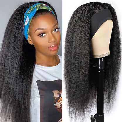 Kinky Straight Headband Wigs Remy Human Hair Wig Ready To Wear Brazilian Yaki Straight Headband Human Hair Wig for Women