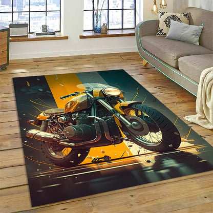 Motocross Modern retro Motorcycle Carpet Rug for Bedroom Living Room Home Sofa Decoration,Children Game Large Decor Floor Mat