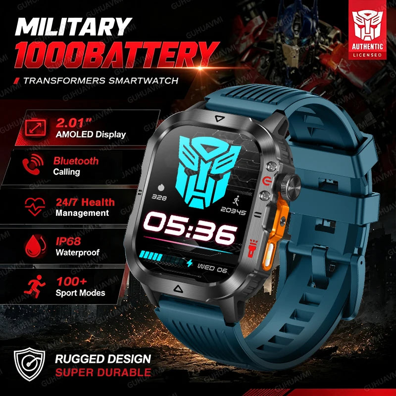 New Custom Co branded Men Transformers Smart Watch Outdoor 100mAh Battery GPS Flashlight BT Call Waterproof Sports Smartwatches