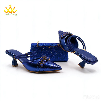 2026 Autumn New Arrivals Royal Blue Color Shoes and Bag  Set Special Design Fashion for Wedding Party