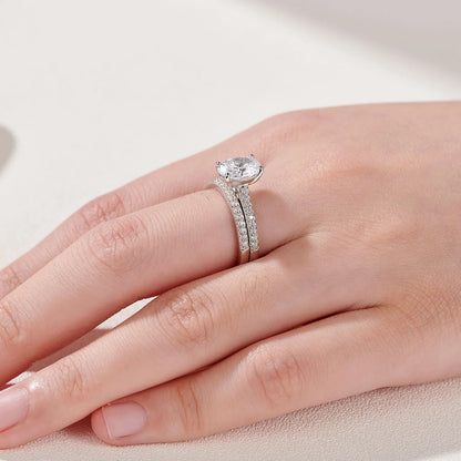 Newshe 2 Pieces 925 Sterling Silver Engagement Rings Set 1.9Ct Oval Shape AAAAA Zircon Jewelry Eternity Wedding Band BR0943