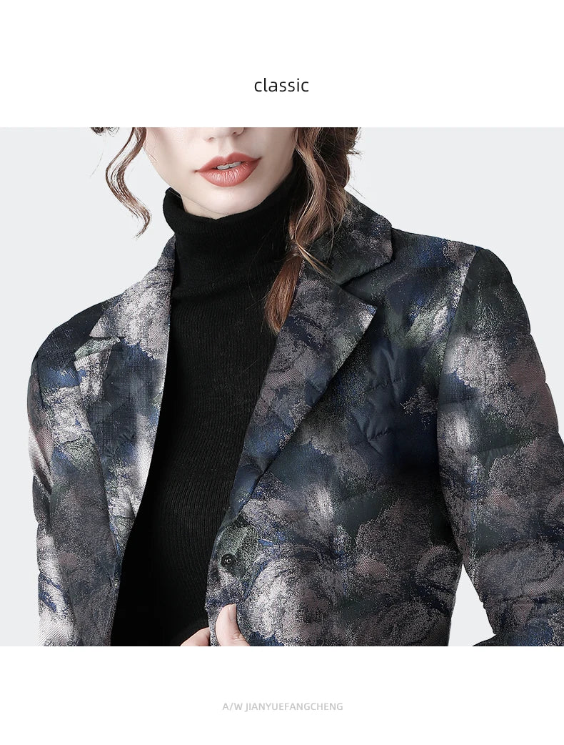 Fashion Suit Collar Women Winter Down Jacket Elegant Slim Warm Lightly Puffer Coat Outwear Plus Size 3 Buttons Duck Down Jackets