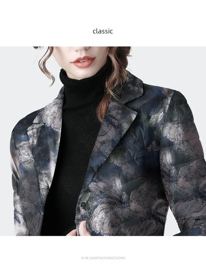 Fashion Suit Collar Women Winter Down Jacket Elegant Slim Warm Lightly Puffer Coat Outwear Plus Size 3 Buttons Duck Down Jackets