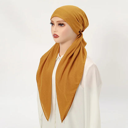 New Solid Cotton Linen Elastic Headscarf Cap Women Elastic Muslim Instant Hijab Bottoming Cap Muslim Headscarf Undercap HeadWrap
