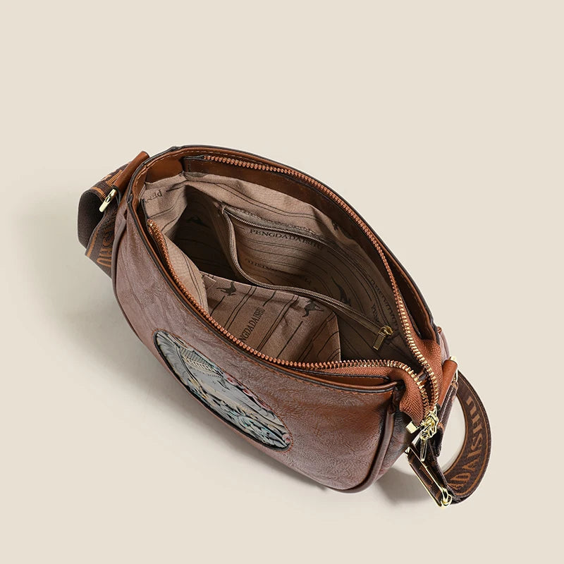 Vintage 3D Floral Embossed Crossbody Bag Soft Leather Elegant Shoulder Bag Luxury Handbag Women Bags Designer Mother Ladies Sac