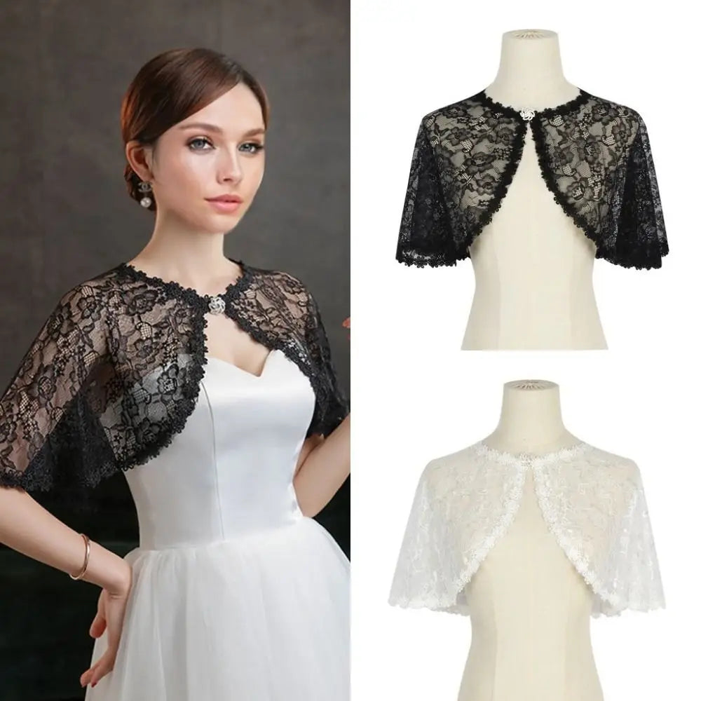 Floral Lace Lace Shoulder Wrap Thin Fabric Hollow Out Bridal Shawl Floral Pattern Diamond Embedded Wedding Capelet Bridal