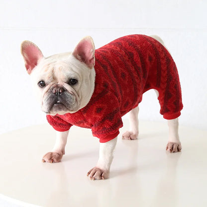 Multi Colors Winter Thick Furry Dog Clothing 4 Legged Fat Dog French Bull Sweatshirts Full Cover Pet Puppy Jumpsuit