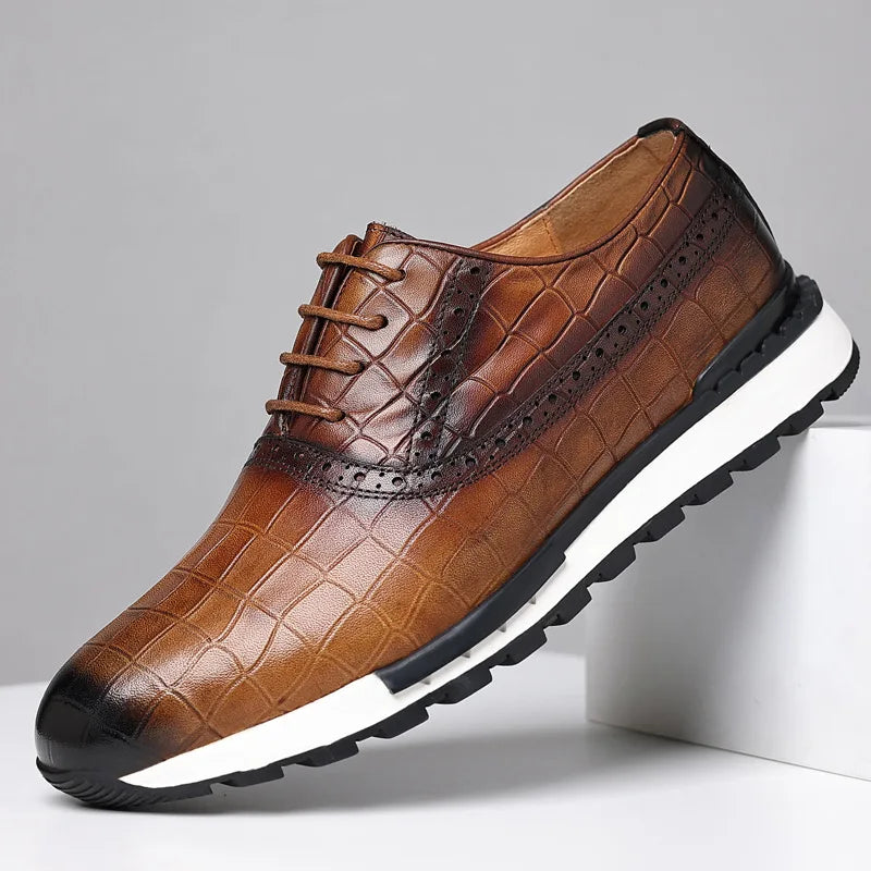 Genuine Leather Man Luxury Sneakers Plaid Weave Pattern Lace-up Men Casual White Oxford Shoes Deals Spring Autumn 2025